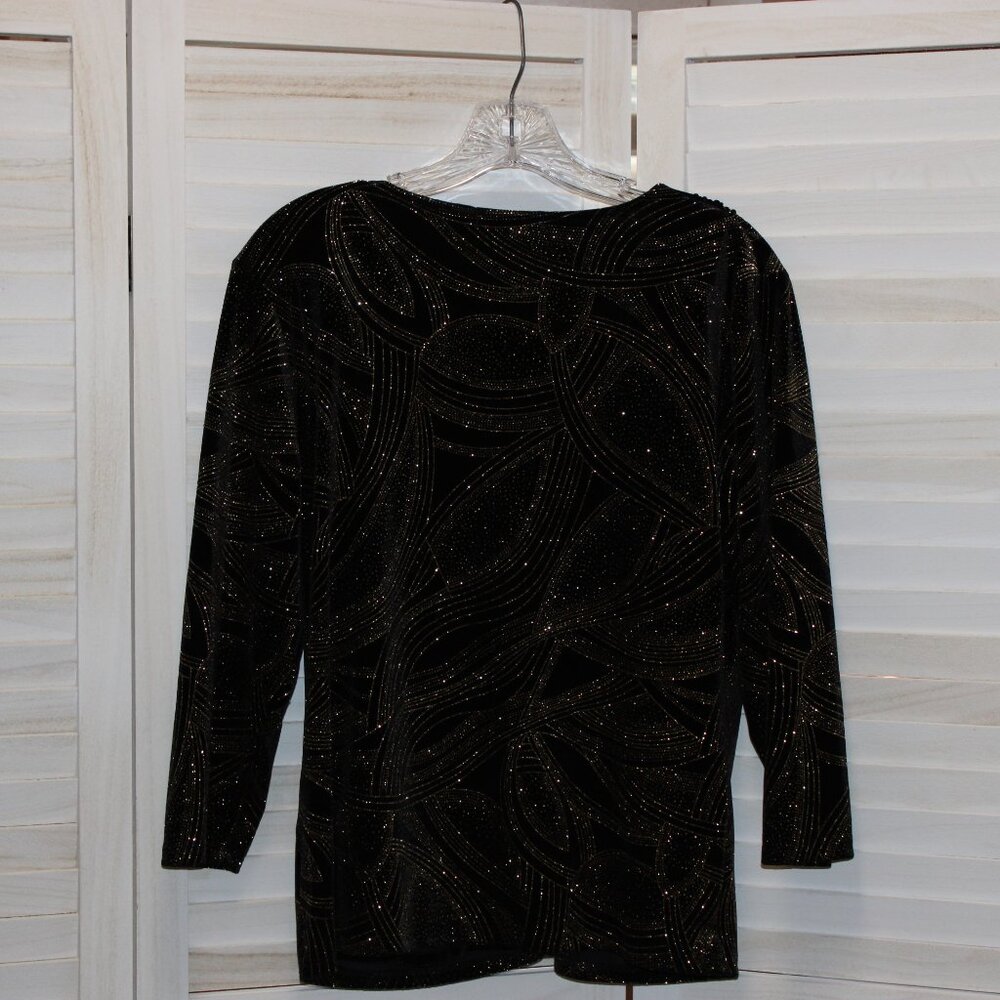 Y2k Notations Womens Medium Black Velvet Gold Glitter Top Whimsigoth Glam - Picture 8 of 9